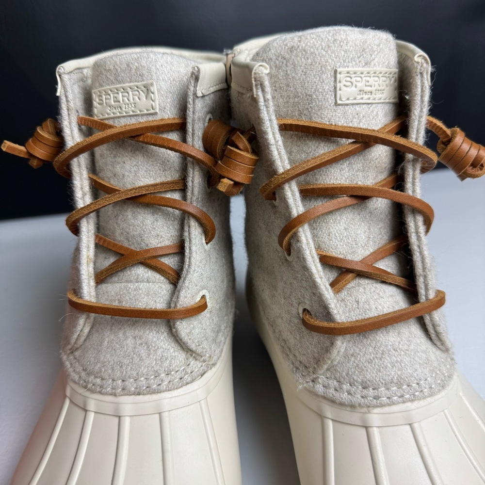 Sperry Cream and Tan Winter & Rain Boots Wool Embossed Duck Boots - Picture 2 of 7